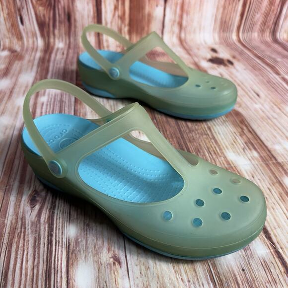 Crocs CARLIE Size 8 Blue Green Mary Jane Sandals Clogs Slide Closed Toe Shoes - Picture 12 of 12